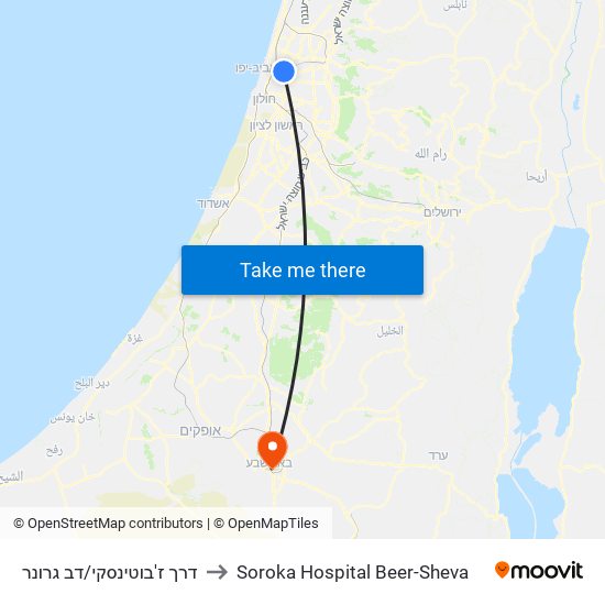 דרך ז'בוטינסקי/דב גרונר to Soroka Hospital Beer-Sheva map