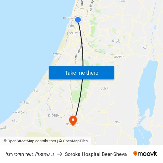 ג. שמואל/ גשר הולכי רגל to Soroka Hospital Beer-Sheva map
