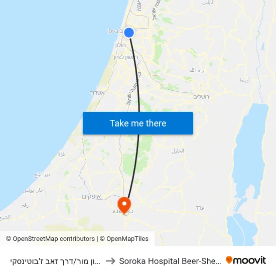 מכון מור/דרך זאב ז'בוטינסקי to Soroka Hospital Beer-Sheva map