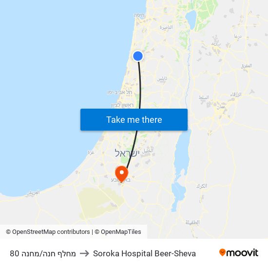 מחלף חנה/מחנה 80 to Soroka Hospital Beer-Sheva map