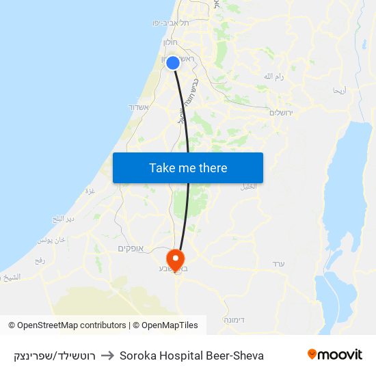 רוטשילד/שפרינצק to Soroka Hospital Beer-Sheva map