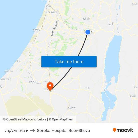 ירמיהו/אלקנה to Soroka Hospital Beer-Sheva map