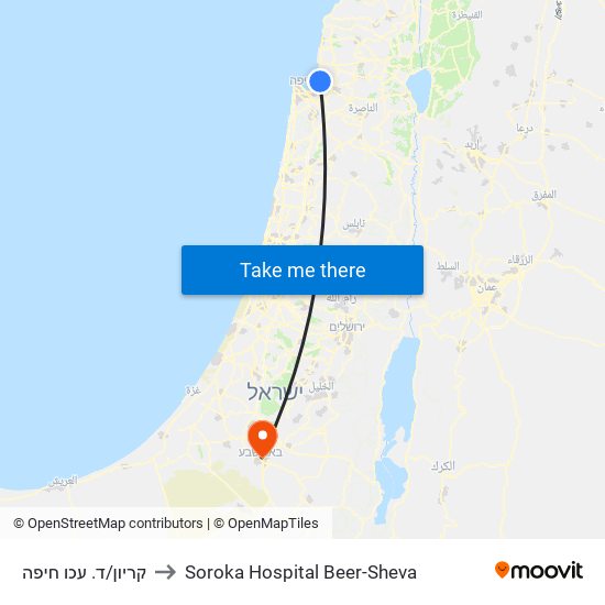 קריון/ד. עכו חיפה to Soroka Hospital Beer-Sheva map