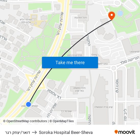 דואר/יצחק רגר to Soroka Hospital Beer-Sheva map