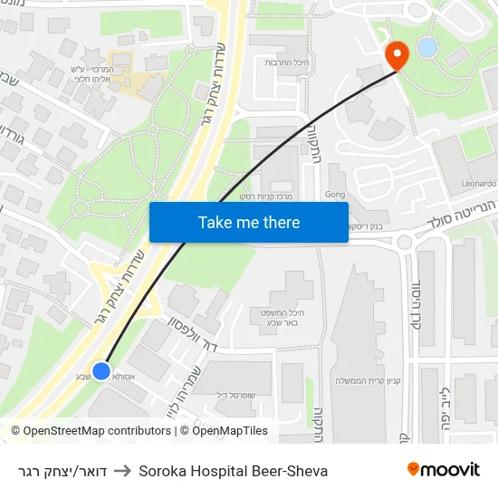 דואר/יצחק רגר to Soroka Hospital Beer-Sheva map