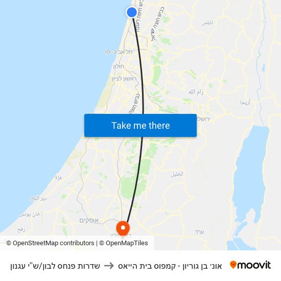 שדרות פנחס לבון/ש''י עגנון to אונ׳ בן גוריון - קמפוס בית הייאס map