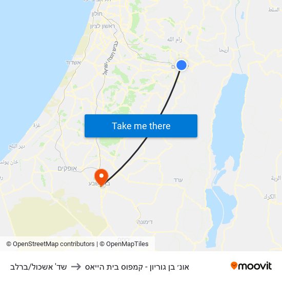 שד' אשכול/ברלב to אונ׳ בן גוריון - קמפוס בית הייאס map