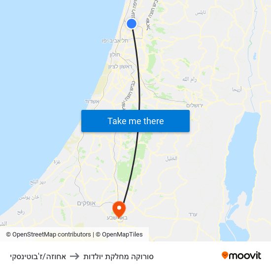 אחוזה/ז'בוטינסקי to סורוקה מחלקת יולדות map