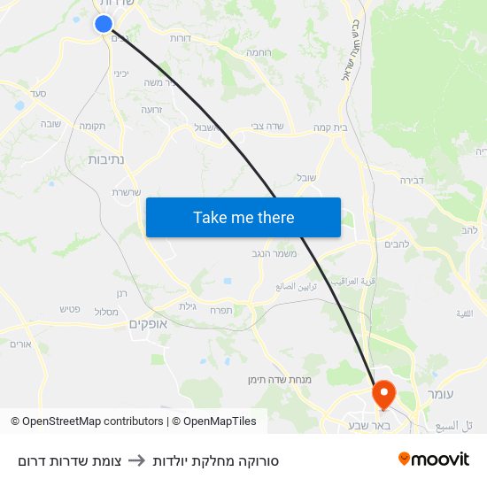 צומת שדרות דרום to סורוקה מחלקת יולדות map