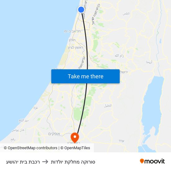 רכבת בית יהושע to סורוקה מחלקת יולדות map