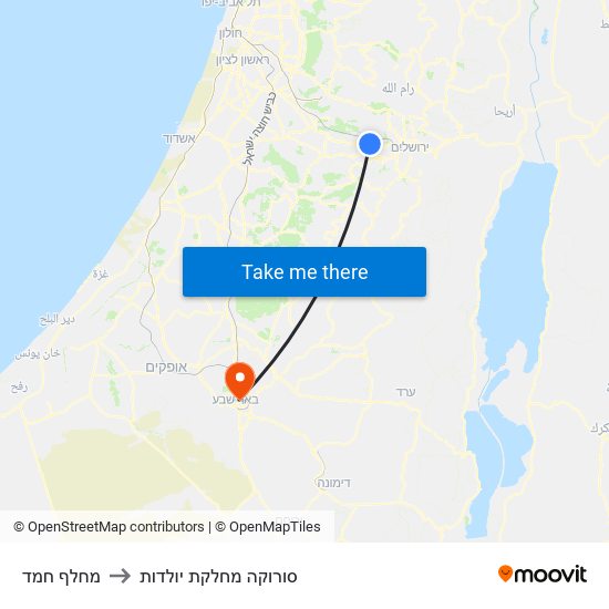 מחלף חמד to סורוקה מחלקת יולדות map