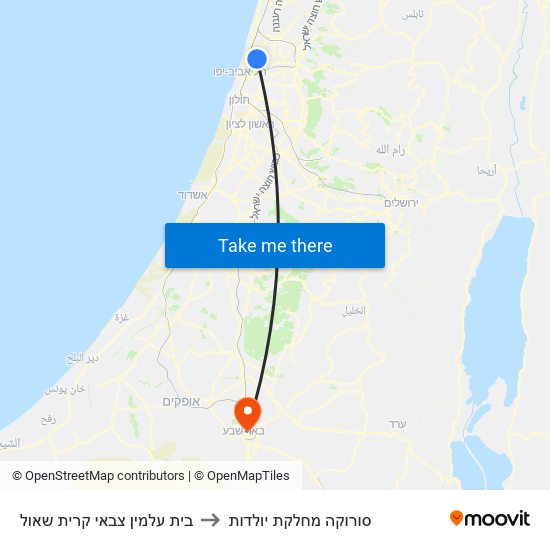 בית עלמין צבאי קרית שאול to סורוקה מחלקת יולדות map