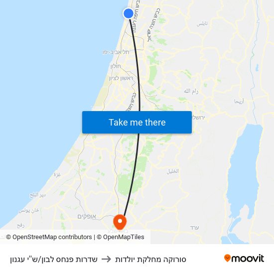 שדרות פנחס לבון/ש''י עגנון to סורוקה מחלקת יולדות map