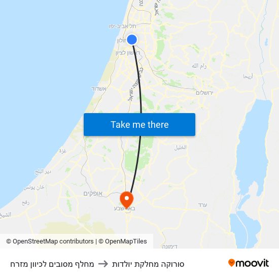 מחלף מסובים   לכיוון מזרח to סורוקה מחלקת יולדות map