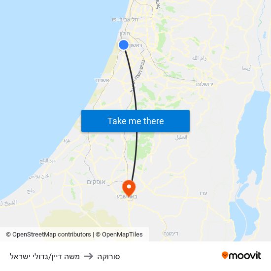 משה דיין/גדולי ישראל to סורוקה map