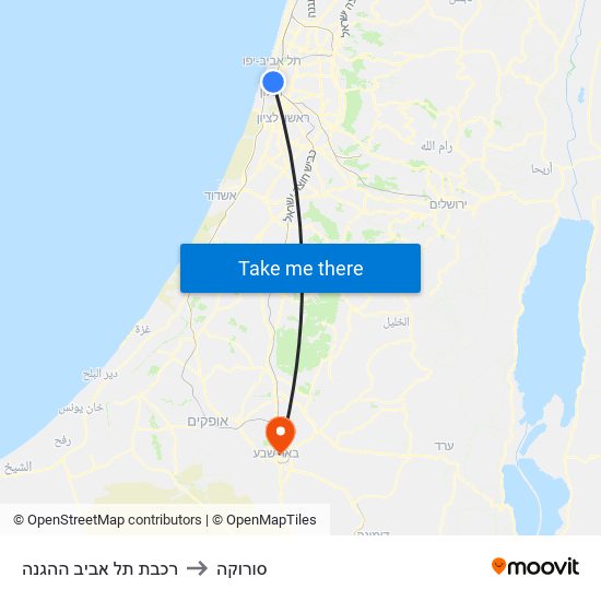 רכבת תל אביב ההגנה to סורוקה map