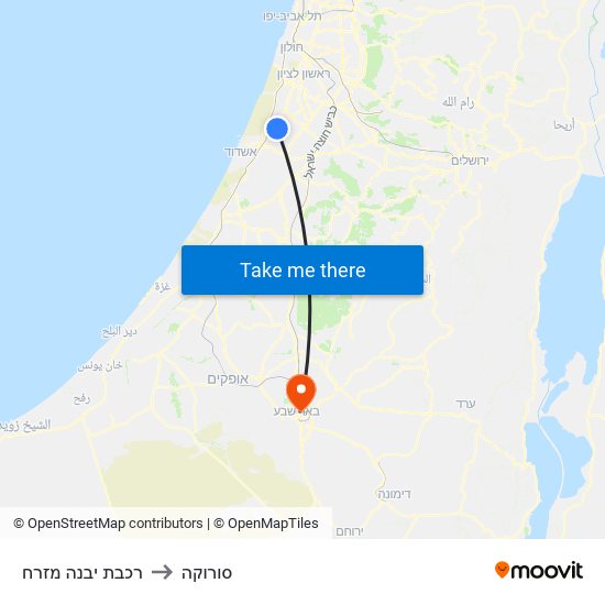 רכבת יבנה מזרח to סורוקה map