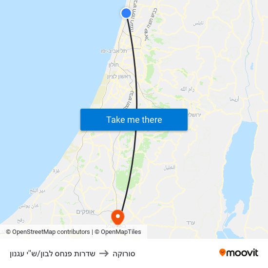 שדרות פנחס לבון/ש''י עגנון to סורוקה map