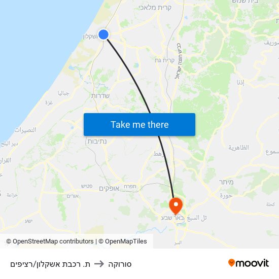 ת. רכבת אשקלון/רציפים to סורוקה map