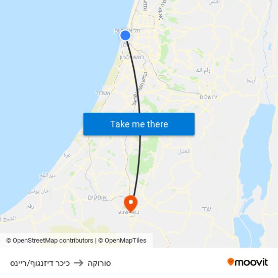 כיכר דיזנגוף/ריינס to סורוקה map