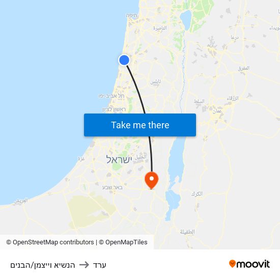 הנשיא וייצמן/הבנים to ערד map