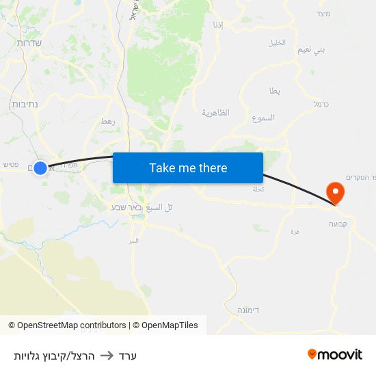 הרצל/קיבוץ גלויות to ערד map