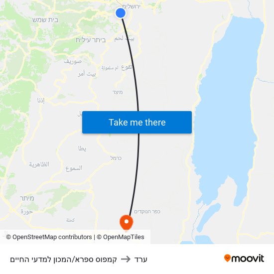 קמפוס ספרא/המכון למדעי החיים to ערד map