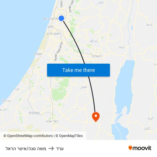 משה סנה/איסר הראל to ערד map