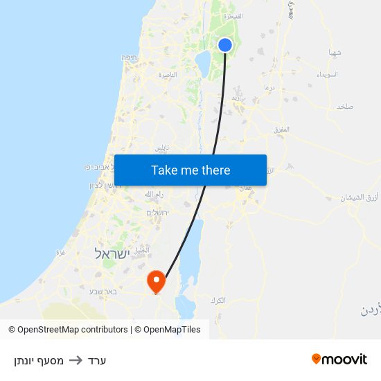 מסעף יונתן to ערד map