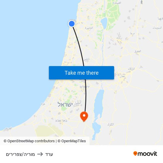 מוריה/צפרירים to ערד map