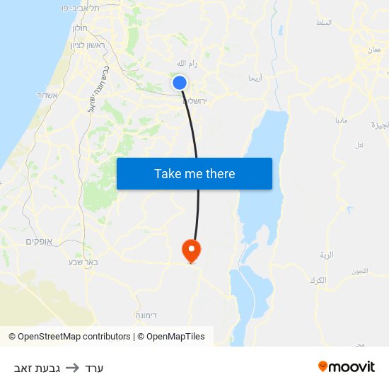 גבעת זאב to ערד map