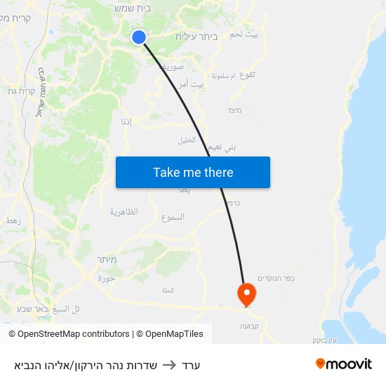 שדרות נהר הירקון/אליהו הנביא to ערד map