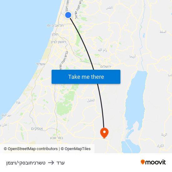 טשרניחובסקי/ויצמן to ערד map