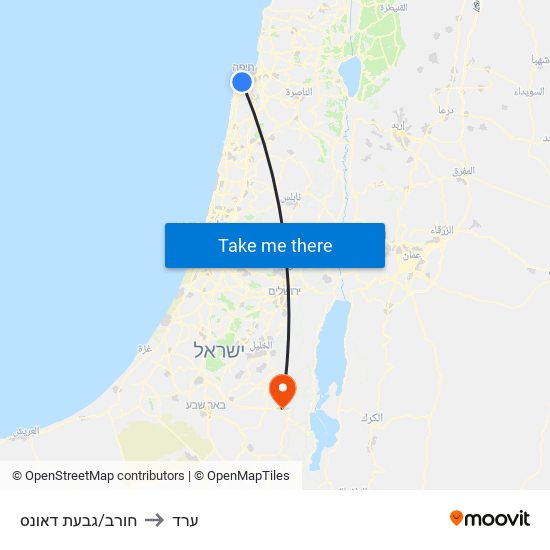 חורב/גבעת דאונס to ערד map