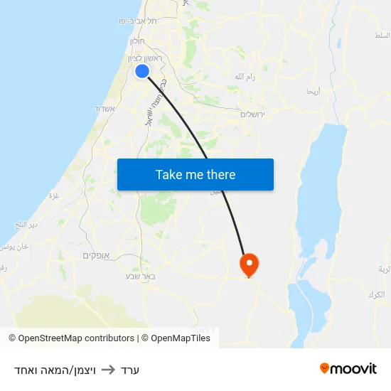 ויצמן/המאה ואחד to ערד map