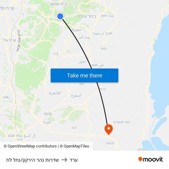 שדרות נהר הירקון/נחל לוז to ערד map