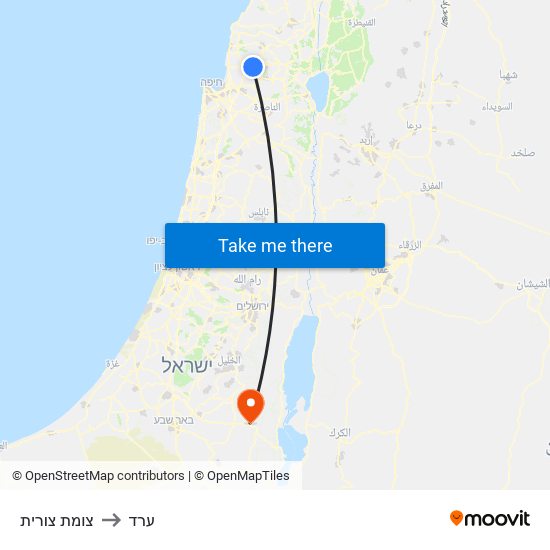 צומת צורית to ערד map