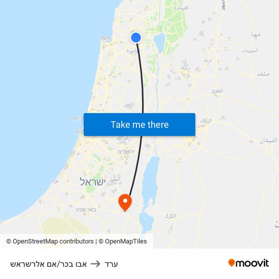 אבו בכר/אם אלרשראש to ערד map