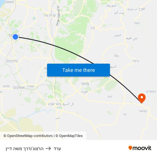 הרצוג/דרך משה דיין to ערד map