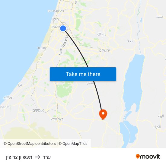 תעשיון צריפין to ערד map