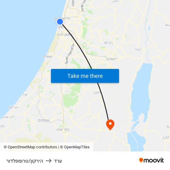 הירקון/טרומפלדור to ערד map