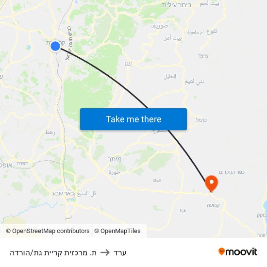 ת. מרכזית קריית גת/הורדה to ערד map