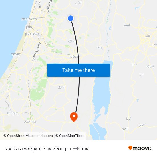 דרך תא''ל אורי בראון/מעלה הגבעה to ערד map