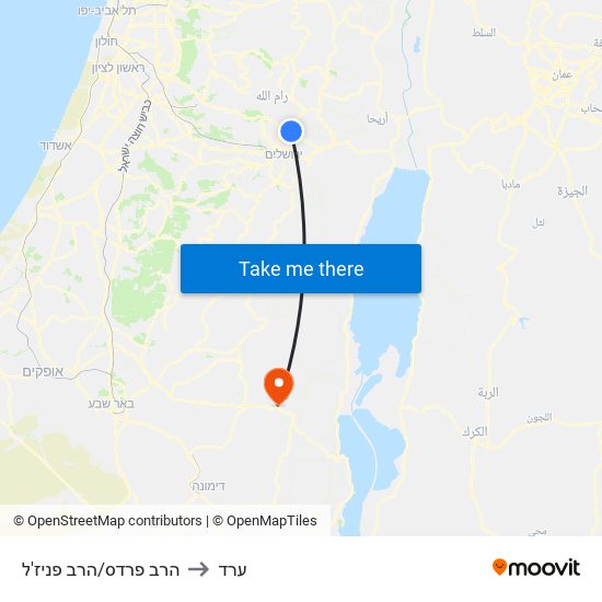 הרב פרדס/הרב פניז'ל to ערד map