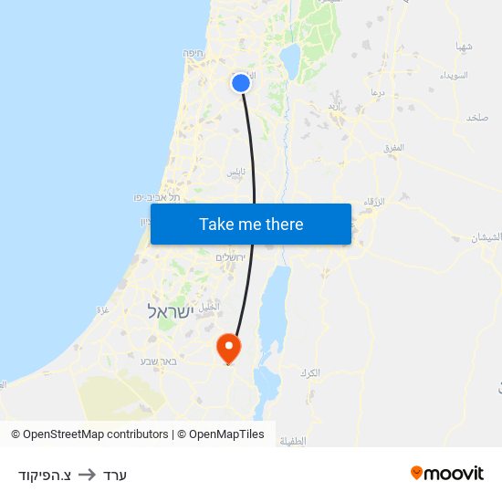 צ.הפיקוד to ערד map