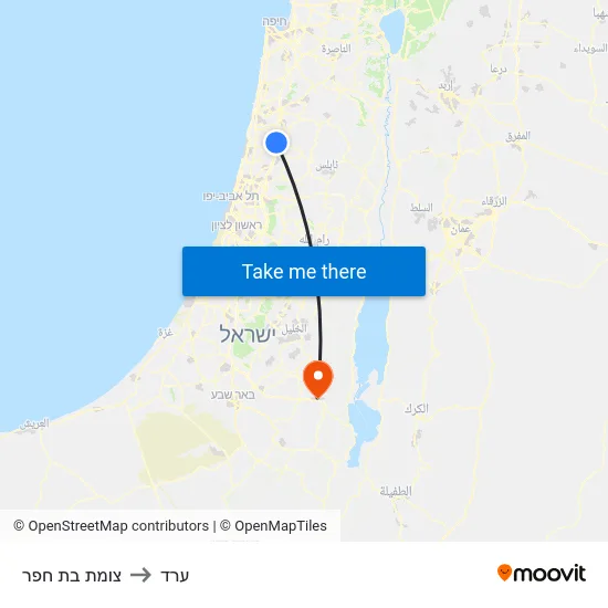 צומת בת חפר to ערד map