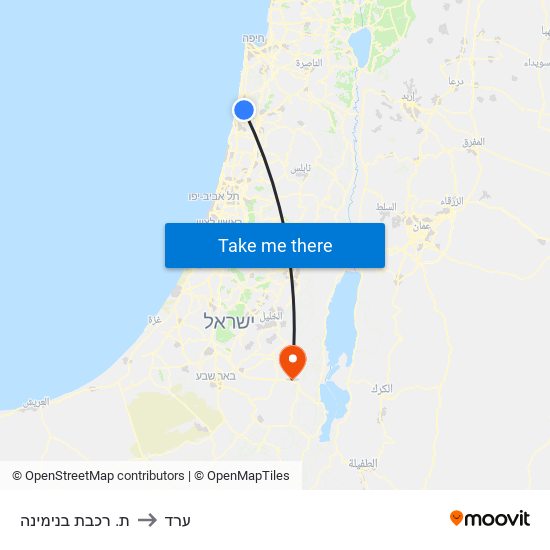 ת. רכבת בנימינה to ערד map