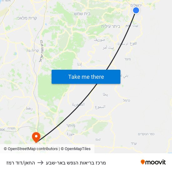 החאן/דוד רמז to מרכז בריאות הנפש באר-שבע map