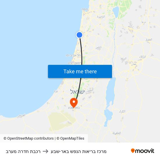 רכבת חדרה מערב to מרכז בריאות הנפש באר-שבע map