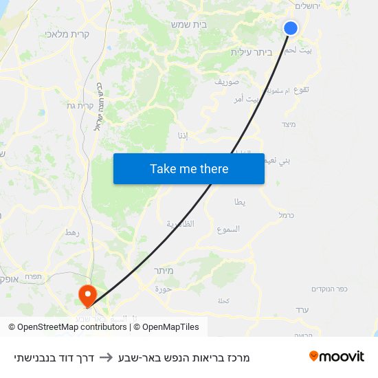 דרך דוד בנבנישתי to מרכז בריאות הנפש באר-שבע map